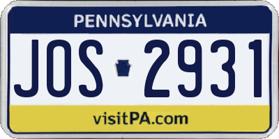 PA license plate JOS2931