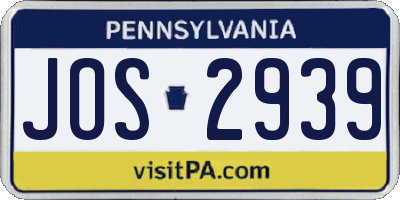 PA license plate JOS2939