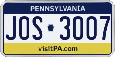 PA license plate JOS3007