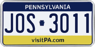 PA license plate JOS3011