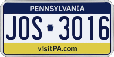 PA license plate JOS3016
