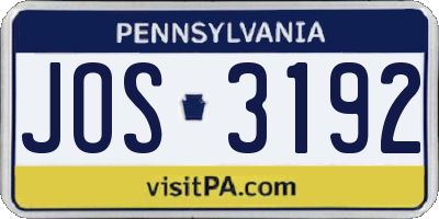 PA license plate JOS3192