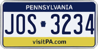 PA license plate JOS3234