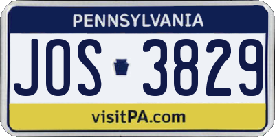 PA license plate JOS3829
