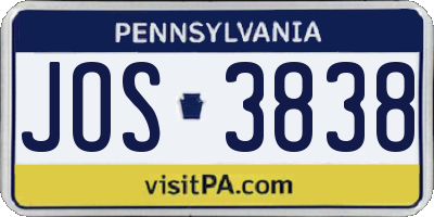 PA license plate JOS3838