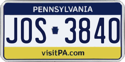 PA license plate JOS3840