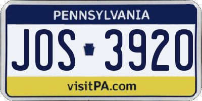 PA license plate JOS3920