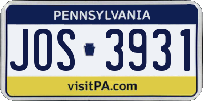 PA license plate JOS3931