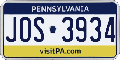 PA license plate JOS3934