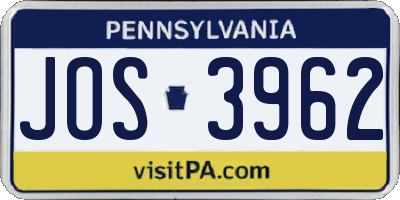 PA license plate JOS3962