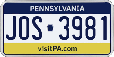 PA license plate JOS3981