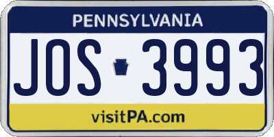 PA license plate JOS3993