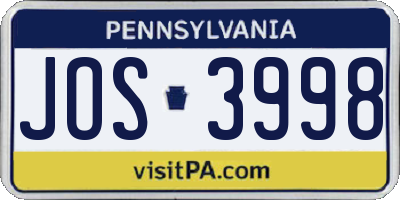 PA license plate JOS3998