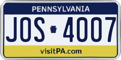 PA license plate JOS4007