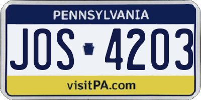 PA license plate JOS4203