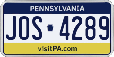 PA license plate JOS4289