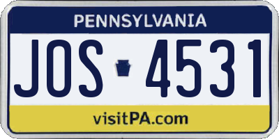 PA license plate JOS4531