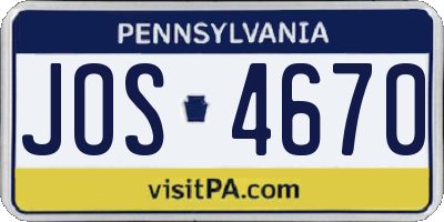 PA license plate JOS4670