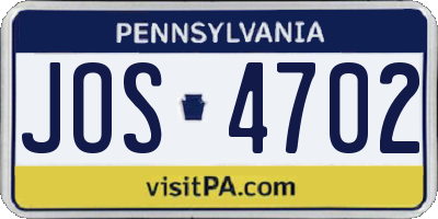 PA license plate JOS4702