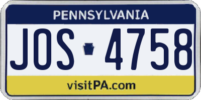 PA license plate JOS4758