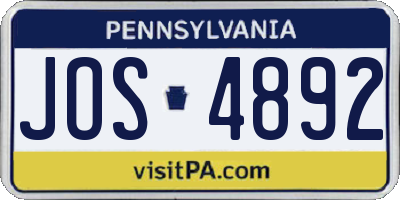 PA license plate JOS4892