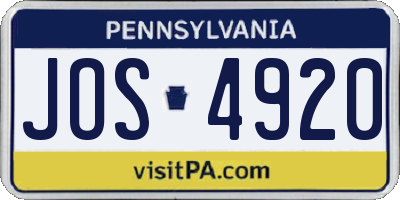 PA license plate JOS4920