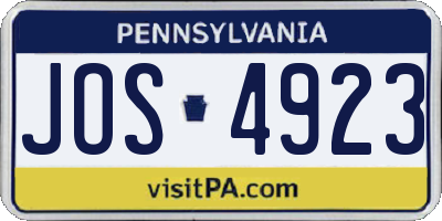 PA license plate JOS4923