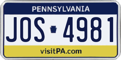 PA license plate JOS4981