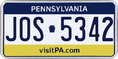 PA license plate JOS5342