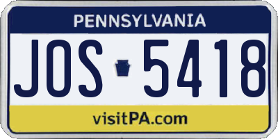 PA license plate JOS5418