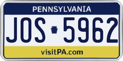 PA license plate JOS5962