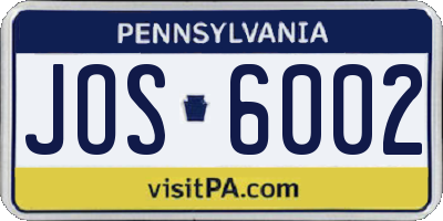 PA license plate JOS6002