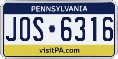 PA license plate JOS6316