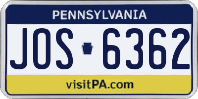 PA license plate JOS6362