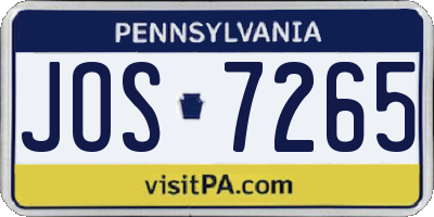 PA license plate JOS7265