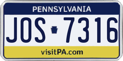 PA license plate JOS7316