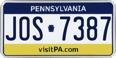 PA license plate JOS7387