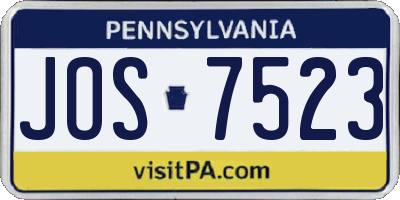 PA license plate JOS7523