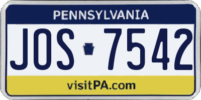 PA license plate JOS7542