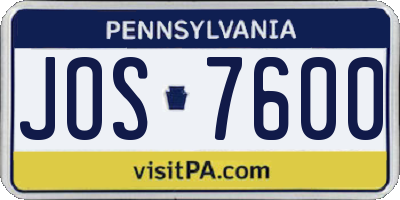 PA license plate JOS7600
