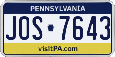 PA license plate JOS7643