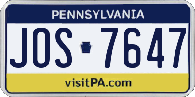 PA license plate JOS7647