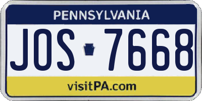 PA license plate JOS7668