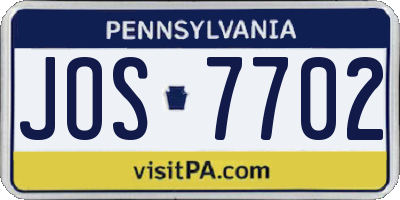 PA license plate JOS7702
