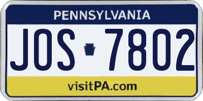 PA license plate JOS7802