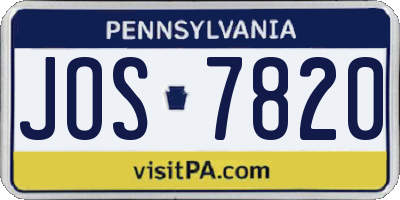 PA license plate JOS7820