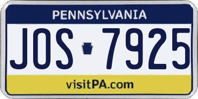 PA license plate JOS7925