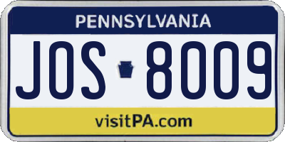PA license plate JOS8009