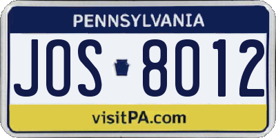 PA license plate JOS8012
