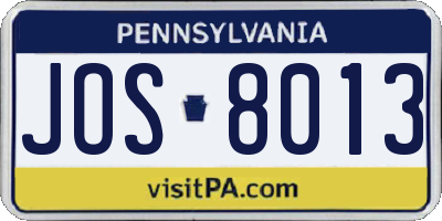 PA license plate JOS8013